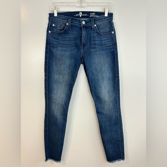 NWT 7 for All Mankind Ankle Gwenevere Blue Denim Jeans w/ Raw Hem Size 27 - Picture 1 of 10